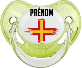 Drapeau effet pinceau Guernesey avec prénom Sucette Physiologique Vert à paillette