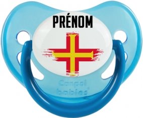Drapeau effet pinceau Guernesey avec prénom Sucette Physiologique Bleue phosphorescente