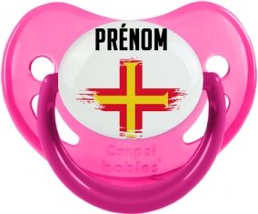 Drapeau effet pinceau Guernesey avec prénom Sucette Physiologique Rose phosphorescente