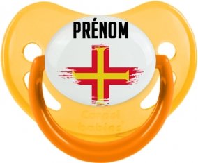 Drapeau effet pinceau Guernesey avec prénom Sucette Physiologique Jaune phosphorescente