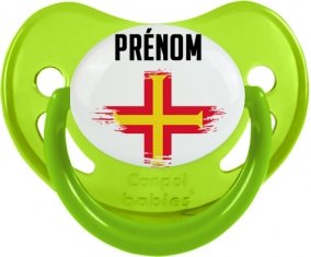 Drapeau effet pinceau Guernesey avec prénom Sucette Physiologique Vert phosphorescente