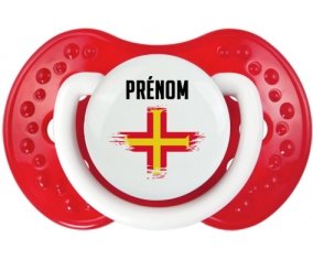 Drapeau effet pinceau Guernesey avec prénom Sucette LOVI Dynamic Blanc-rouge classique