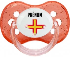 Drapeau effet pinceau Guernesey avec prénom Tétine Cerise Rouge à paillette