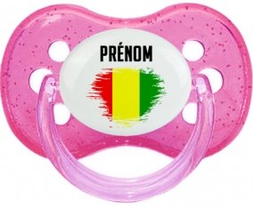 Drapeau effet pinceau Guinée Bissau avec prénom Sucette Cerise Rose à paillette