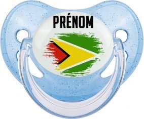 Drapeau effet pinceau Guyane avec prénom Sucette Physiologique Bleue à paillette