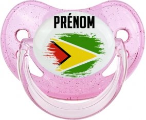 Drapeau effet pinceau Guyane avec prénom Sucette Physiologique Rose à paillette