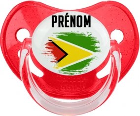 Drapeau effet pinceau Guyane avec prénom Sucette Physiologique Rouge à paillette