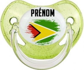 Drapeau effet pinceau Guyane avec prénom Sucette Physiologique Vert à paillette