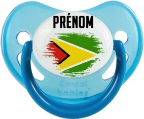 Drapeau effet pinceau Guyane avec prénom Sucette Physiologique Bleue phosphorescente