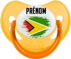 Drapeau effet pinceau Guyane avec prénom Sucette Physiologique Jaune phosphorescente