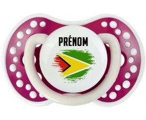 Drapeau effet pinceau Guyane avec prénom Sucette LOVI Dynamic Fuchsia phosphorescente