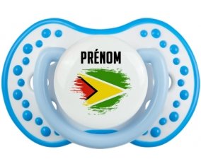 Drapeau effet pinceau Guyane avec prénom Sucette LOVI Dynamic Blanc-bleu phosphorescente