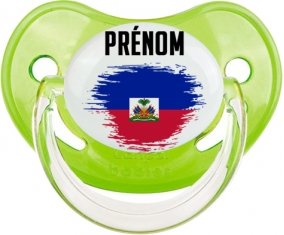 Drapeau effet pinceau Haïti avec prénom Sucette Physiologique Vert classique