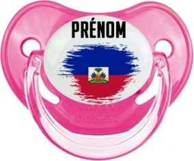 Drapeau effet pinceau Haïti avec prénom Sucette Physiologique Rose classique