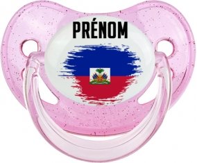Drapeau effet pinceau Haïti avec prénom Sucette Physiologique Rose à paillette