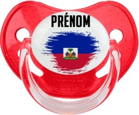 Drapeau effet pinceau Haïti avec prénom Sucette Physiologique Rouge à paillette
