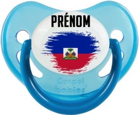 Drapeau effet pinceau Haïti avec prénom Sucette Physiologique Bleue phosphorescente