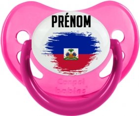Drapeau effet pinceau Haïti avec prénom Sucette Physiologique Rose phosphorescente