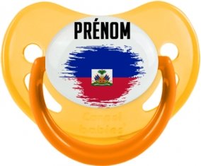 Drapeau effet pinceau Haïti avec prénom Sucette Physiologique Jaune phosphorescente