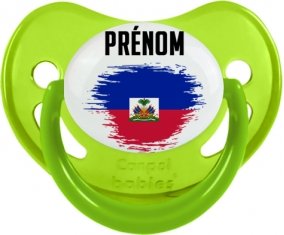 Drapeau effet pinceau Haïti avec prénom Sucette Physiologique Vert phosphorescente