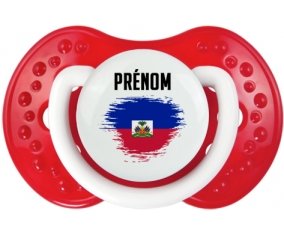 Drapeau effet pinceau Haïti avec prénom Sucette LOVI Dynamic Blanc-rouge classique