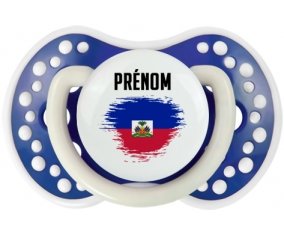 Drapeau effet pinceau Haïti avec prénom Sucette LOVI Dynamic Bleu-marine phosphorescente