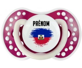 Drapeau effet pinceau Haïti avec prénom Sucette LOVI Dynamic Fuchsia phosphorescente