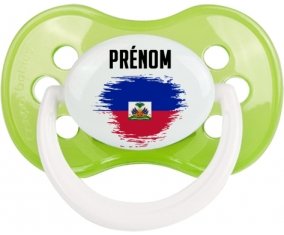 Drapeau effet pinceau Haïti avec prénom Sucette Anatomique Vert classique