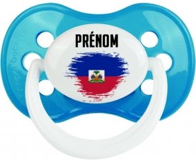 Drapeau effet pinceau Haïti avec prénom Sucette Anatomique Cyan classique