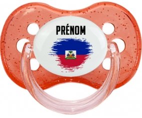 Drapeau effet pinceau Haïti avec prénom Tétine Cerise Rouge à paillette