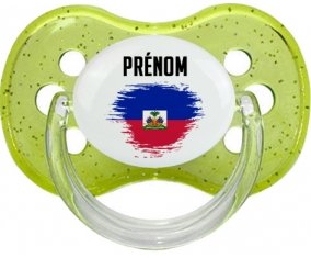 Drapeau effet pinceau Haïti avec prénom Tétine Cerise Vert à paillette
