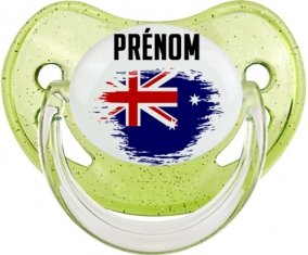 Drapeau effet pinceau Îles Heard et Mcdonald avec prénom Tétine Physiologique Vert à paillette