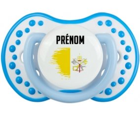 Drapeau effet pinceau Saint-Siège avec prénom Tétine LOVI Dynamic Blanc-bleu phosphorescente