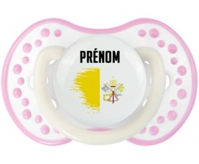 Drapeau effet pinceau Saint-Siège avec prénom Tétine LOVI Dynamic Blanc-rose phosphorescente