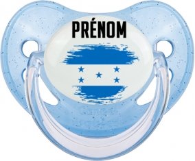 Drapeau effet pinceau Honduras avec prénom Sucette Physiologique Bleue à paillette