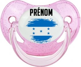 Drapeau effet pinceau Honduras avec prénom Sucette Physiologique Rose à paillette
