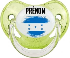 Drapeau effet pinceau Honduras avec prénom Sucette Physiologique Vert à paillette