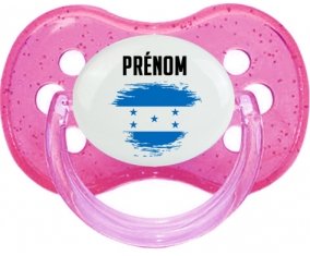 Drapeau effet pinceau Honduras avec prénom Sucette Cerise Rose à paillette