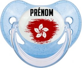 Drapeau effet pinceau Hong Kong avec prénom Sucette Physiologique Bleue à paillette
