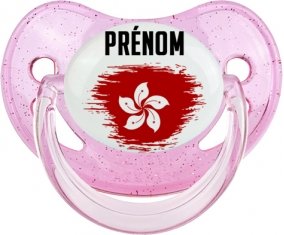 Drapeau effet pinceau Hong Kong avec prénom Sucette Physiologique Rose à paillette