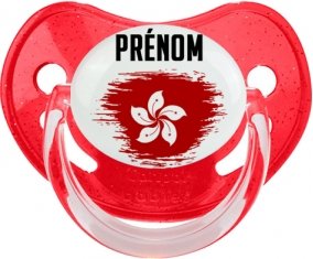 Drapeau effet pinceau Hong Kong avec prénom Sucette Physiologique Rouge à paillette