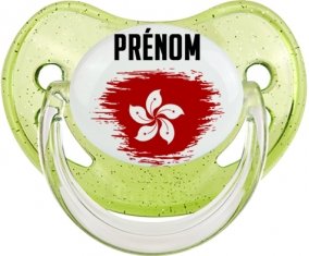 Drapeau effet pinceau Hong Kong avec prénom Sucette Physiologique Vert à paillette