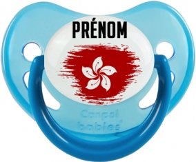 Drapeau effet pinceau Hong Kong avec prénom Sucette Physiologique Bleue phosphorescente
