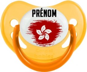 Drapeau effet pinceau Hong Kong avec prénom Sucette Physiologique Jaune phosphorescente
