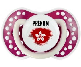 Drapeau effet pinceau Hong Kong avec prénom Sucette LOVI Dynamic Fuchsia phosphorescente
