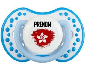 Drapeau effet pinceau Hong Kong avec prénom Sucette LOVI Dynamic Blanc-bleu phosphorescente