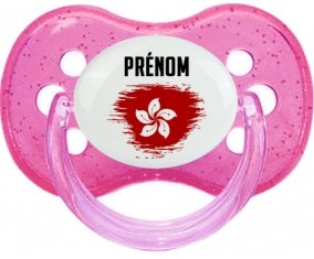 Drapeau effet pinceau Hong Kong avec prénom Tétine Cerise Rose à paillette