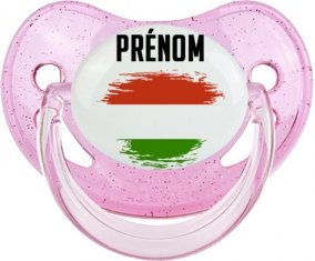 Drapeau effet pinceau Hongrie avec prénom Tétine Physiologique Rose à paillette
