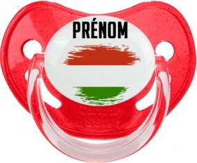 Drapeau effet pinceau Hongrie avec prénom Tétine Physiologique Rouge à paillette