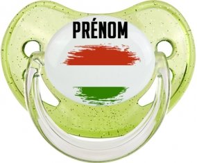 Drapeau effet pinceau Hongrie avec prénom Tétine Physiologique Vert à paillette